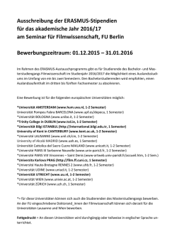Erasmus Ausschreibung 2016-17