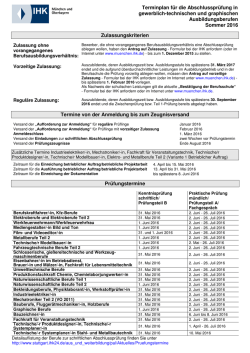 Terminplan für die Abschlussprüfung in gewerblich