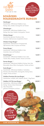 Burgerkarte - Cafe Schäfer