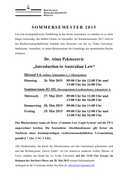 SOMMERSEMESTER 2015 Dr. Alma Pekmezovic „Introduction to