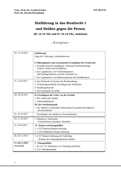 Einf&uuml;hrung in das Strafrecht I und Delikte gegen die Person