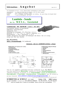 Lambda - Sonde - SCHRIEVER & SCHULZ & Co. GmbH