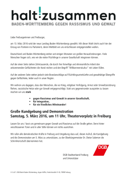 Gro&szlig;e Kundgebung und Demonstration Samstag, 5. M&auml;rz 2016, um