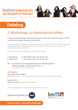 2 Workshops zu Genossenschaften - Business