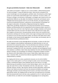 Ein ganz pers&ouml;nliches Kunstwerk &ndash; Rede einer Maturandin 26.6.2015