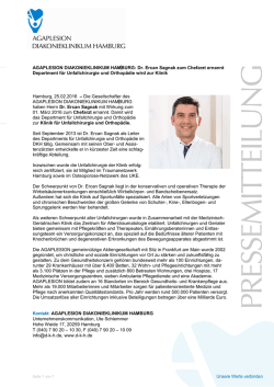 Dr. Ercan Sagnak zum Chefarzt ernannt
