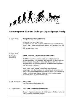 Jahresprogramm 2016 der Freiburger Liegeradgruppe FreiLig