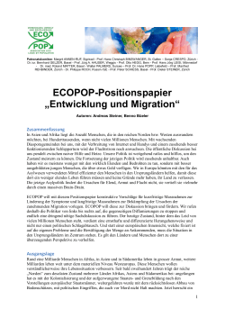 ECOPOP-Positionen zu Entwicklung und Migration