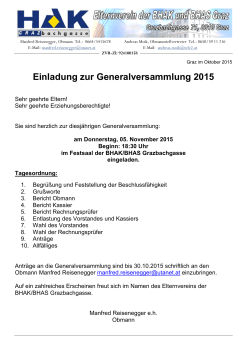 Einladung zur Generalversammlung 2015