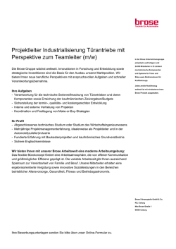 Projektleiter Industrialisierung Türantriebe mit Perspektive zum