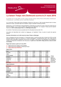 La liaison Thalys vers Dortmund ouvrira le 21 mars 2016