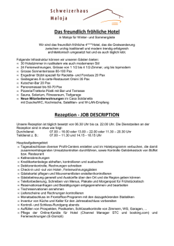 Job description Rezeption - Hotel Maloja Schweizerhaus