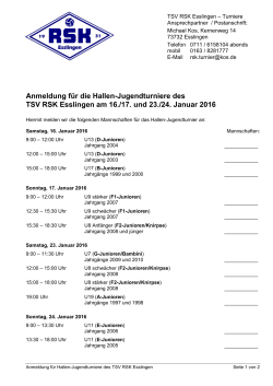 Anmeldung Hallenturnier TSV RSK Esslingen 2016