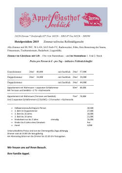 Hotelpreisliste 2015 Zimmer teilweise Rollstuhlgerecht Wir freuen