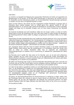 Information der Schulleitung zur Unterbringung von Fl&uuml;chtlingen im