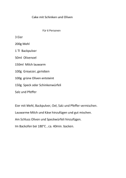 Cake mit Schinken und Oliven 3 Eier 200g Mehl 1 Tl Backpulver