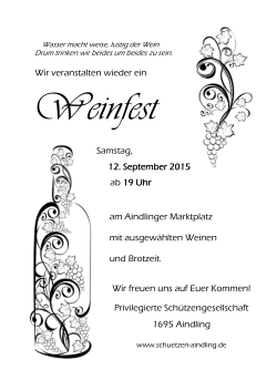 Wir veranstalten wieder ein Samstag, 12. September 2015 ab 19