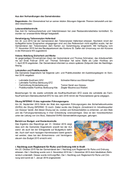 I. Nachtrag zum Reglement f&uuml;r Ruhe und Ordnung tritt