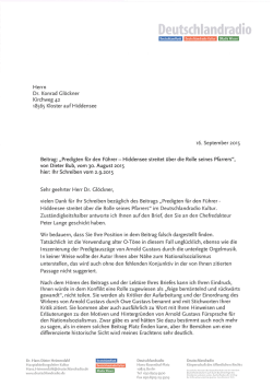 Hauptabteilungsleiter Kultur Dr. Hans Dieter Heimendahl geantwortet