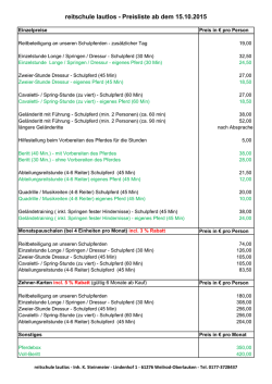 reitschule lautlos - Preisliste ab dem 15.10.2015