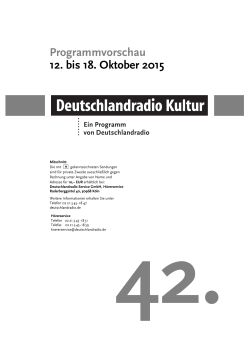 Programmvorschau 12. bis 18. Oktober 2015