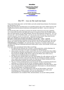 Die SV - Was sie f&uuml;r euch tun kann