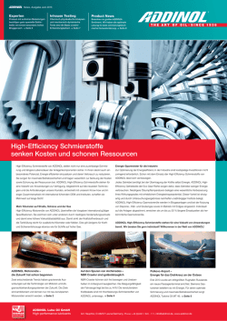 High-Efficiency Schmierstoffe senken Kosten und schonen