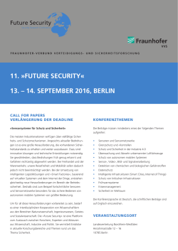 11. »FUTURE SECURITY« 13. – 14. SEPTEMBER 2016, BERLIN
