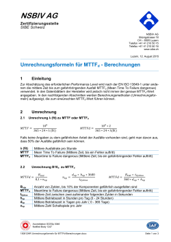 Umrechnungsformeln für MTTFd - Berechnungen