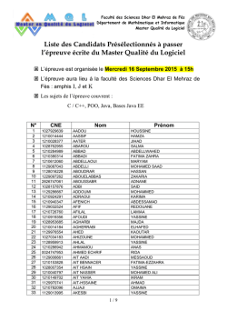 Liste des Candidats Pr&eacute;s&eacute;lectionn&eacute;s &agrave; passer