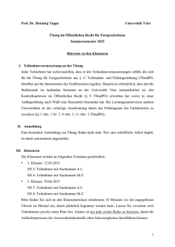 Hinweise zu den Klausuren