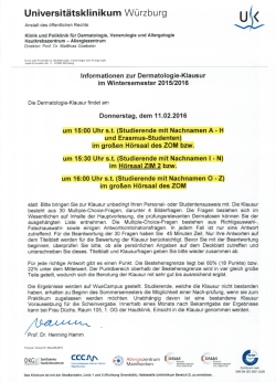 H&ouml;rsaaleinteilung Klausur Dermatologie am 11.02.2016