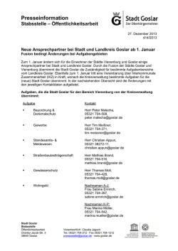 Neue Ansprechpartner bei Stadt und Landkreis Goslar ab 1. Januar