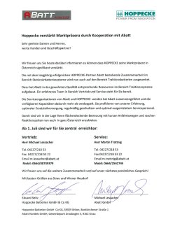 Hoppecke verst&auml;rkt Marktpr&auml;senz durch Kooperation mit Abatt