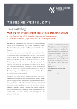 Warburg-HIH Invest verstärkt Research am Standort Hamburg