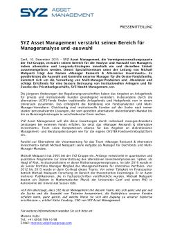SYZ Asset Management verstärkt seinen Bereich für