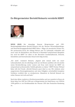 Ex-Bürgermeister Bertold Reinartz verstärkt KBHT