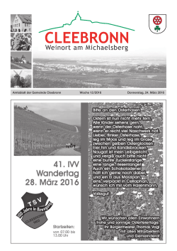 Amtsblatt der Gemeinde Cleebronn Woche 12 /2016 Donnerstag, 24