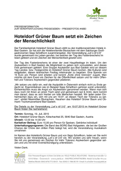 Hoteldorf Gr&uuml;ner Baum setzt ein Zeichen der Menschlichkeit