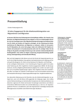PM Förderprogramm IQ: 10 Jahre Förderprogramm IQ