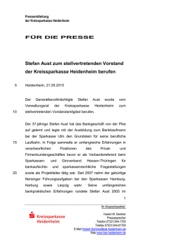 Stefan Aust zum stellvertretenden Vorstand der Kreissparkasse