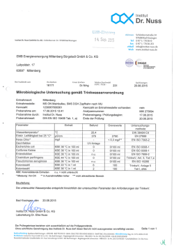 Untersuchungsergebnisse Trinkwasser Mainbullau 08/2015