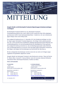 Hengeler Mueller vertritt Nordcapital Treuhand erfolgreich gegen