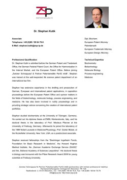 Dr. Stephan Kutik - ZSP Patentanw&auml;lte PartG mbB