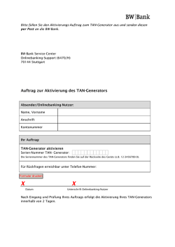Auftrag zur Aktivierung des TAN-Generators - BW-Bank