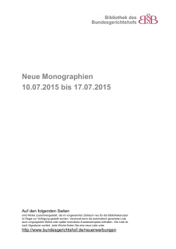Neue Monographien 10.07.2015 bis 17.07.2015