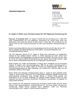 Dr. Angelo O. Rohlfs neuer Vertriebsvorstand der VHV Allgemeine