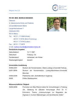 Mitglied des FZI PD DR. MED. MARKUS MUNDER Oberarzt III