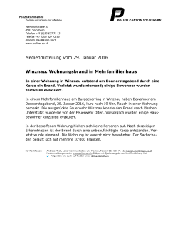 Medienmitteilung vom 29. Januar 2016 Winznau: Wohnungsbrand