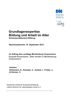 Grundlagenexpertise zum Schwerpunkt `Bildung im Alter`